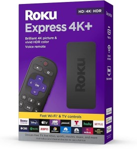 Roku Express 4K+ | Roku Streaming Device 4K/HDR, Roku Voice Remote, Free & Live TV