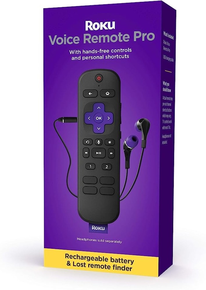 Roku Voice Remote Pro | Rechargeable TV Remote Control with Hands-free Voice Controls, Headphone Mode & Lost Remote Finder - Replacement Remote Compatible with Roku TV, Roku Players, & Roku Audio