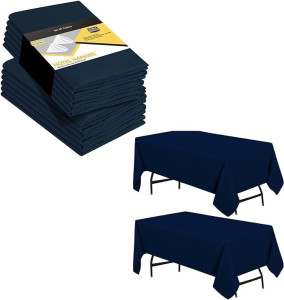 Utopia Kitchen Cloth Napkins [12 Pack, Navy] 18x18 Inches Cotton Blend and Rectangle Table Cloth 2 Pack [60x84 Inches, Navy Blue]