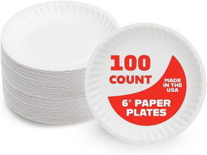 Hygloss Products Paper Plates - Uncoated White Plate - Use for Foodware, Events, Activities, Crafts Projects and More - Environmentally Friendly - Recyclable and Disposable - 6-Inches - 100 Pack